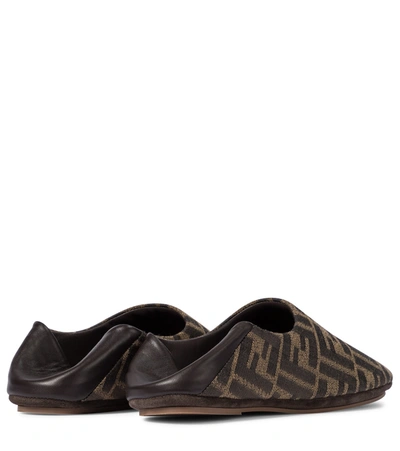 Fendi Leather-trimmed Canvas Collapsible-heel Slippers In Black 