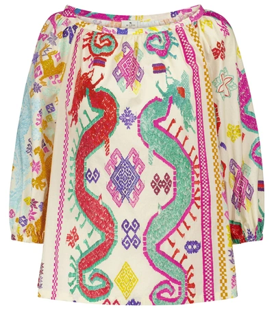 Shop Etro Printed Cotton Blouse In Multicoloured