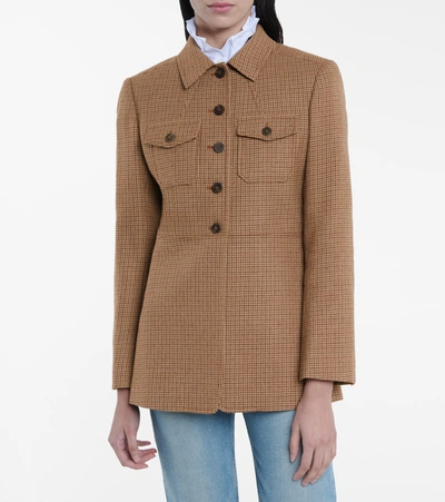 Shop Chloé Checked Wool Jacket In Brown
