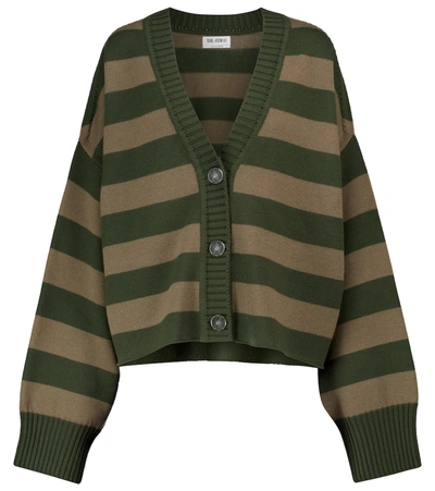 Shop Attico Striped Merino Wool Cardigan In Green