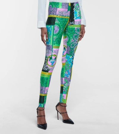 Shop Versace Barocco Printed Leggings In Multicoloured