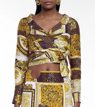 Shop Versace Barocco Silk Twill Wrap Top In Multicoloured