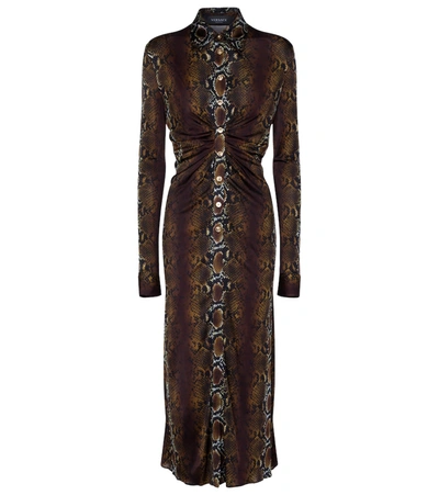 Shop Versace Snake-print Maxi Dress In Brown