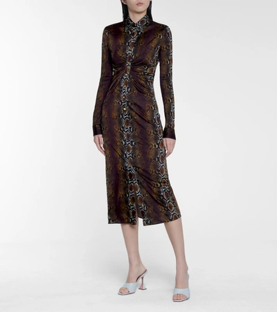 Shop Versace Snake-print Maxi Dress In Brown