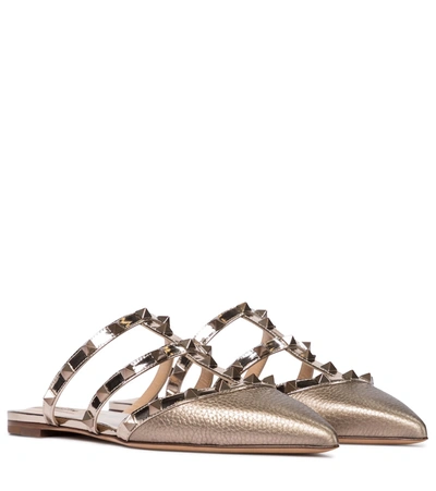 Shop Valentino Rockstud Leather Slippers In Purple