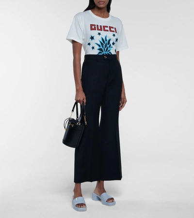 Shop Gucci Logo Rubber Platform Sandals In Blue