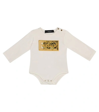 Shop Versace Baby Barocco Stretch-cotton Bodysuit In White