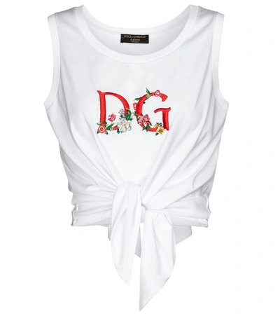 Shop Dolce & Gabbana Logo Cropped Cotton Tank Top In White