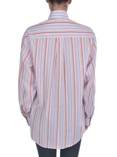 Shop Etro Striped Shirt In Pink And Blue With Pegaso Logo
