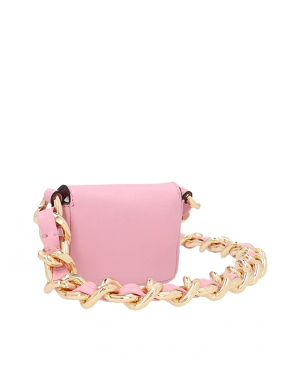 Shop Moschino Mini Metallic Logo Bag In Pink And Gold