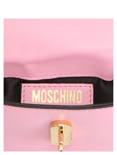 Shop Moschino Mini Metallic Logo Bag In Pink And Gold