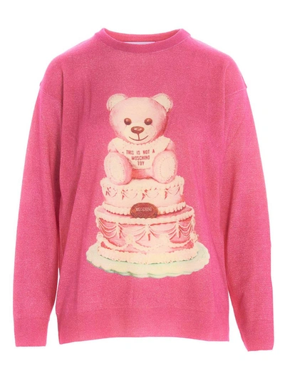 Shop Moschino Cake Teddy Bear Pullover In Fuchsia