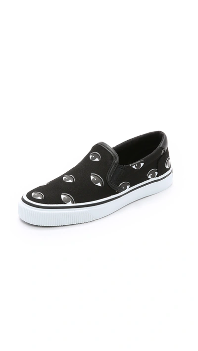 Shop Kenzo Eyes Slip On Sneakers In Noir