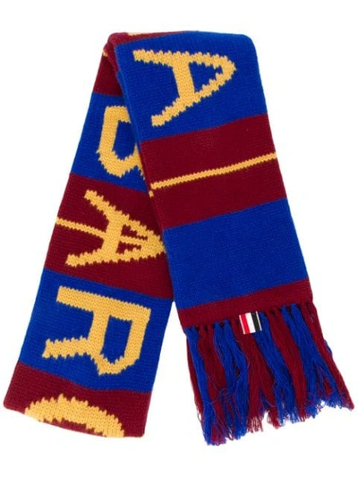 Shop Thom Browne Fc Barcelona Intarsia Scarf In Blue