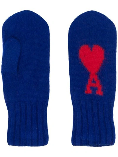 Shop Ami Alexandre Mattiussi Ami De Coeur Mittens In Blue