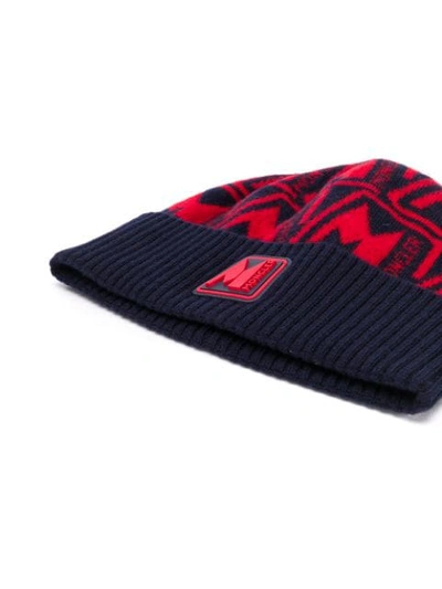 Shop Moncler Intarsia Logo Beanie In Red
