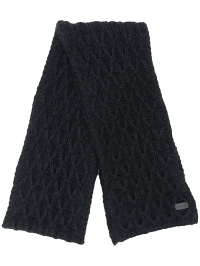 Saint Laurent Cable Knit Wool Blend Scarf In Black