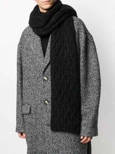 Saint Laurent Cable Knit Wool Blend Scarf In Black