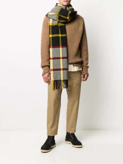 Shop Jil Sander Check-pattern Fringed Scarf In Yellow