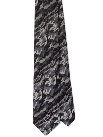 Shop Prada Jacquard Camouflage Tie In Grey