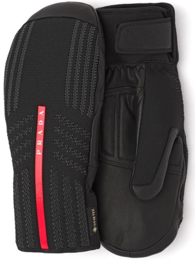 Shop Prada X Gore-tex Logo Mittens In Black