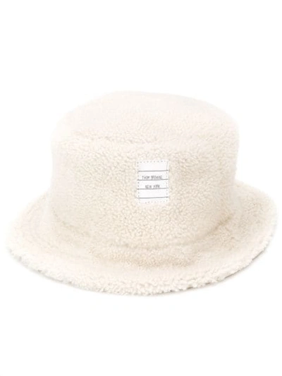 Shop Thom Browne Shearling Bucket Hat In White