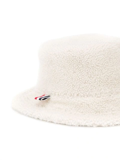 Shop Thom Browne Shearling Bucket Hat In White
