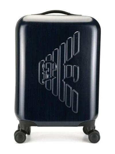 Shop Emporio Armani Raised Logo Suitcase In Blue