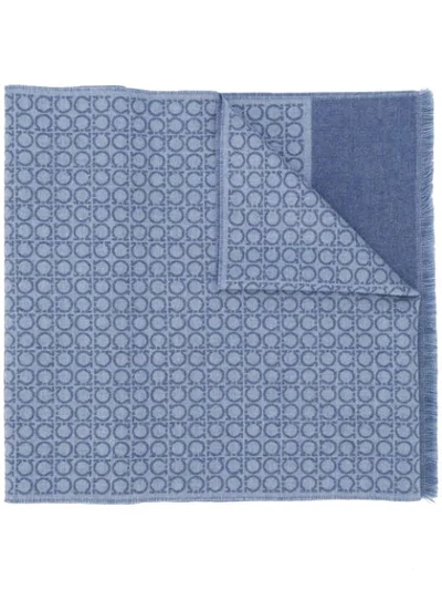 Shop Ferragamo Geometric Print Wool Scarf In Blue