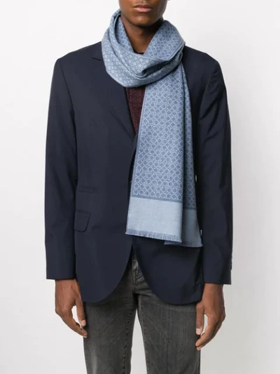 Shop Ferragamo Geometric Print Wool Scarf In Blue