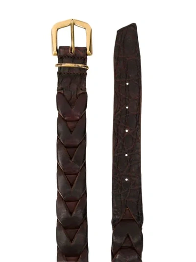 Shop Ajmone Crocodile-effect Braided Belt In Brown