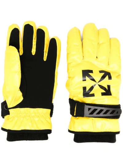 Shop Off-white Logo Print Gloves In Black