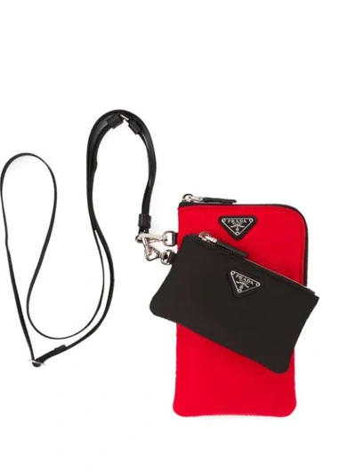 Shop Prada Double Logo Plaque Pouches In Red