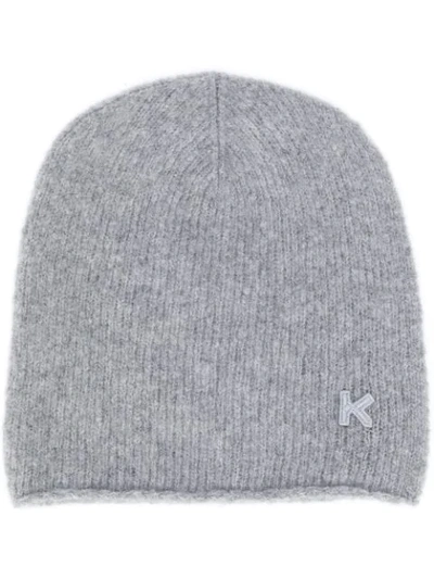 Shop Kenzo K-logo Patch Cashmere Beanie In Grey