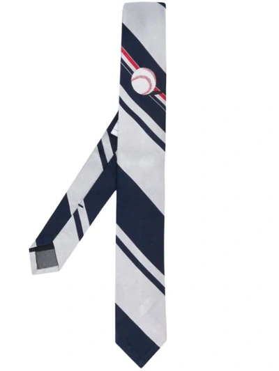 Shop Thom Browne Baseball Striped Silk Tie In Blue