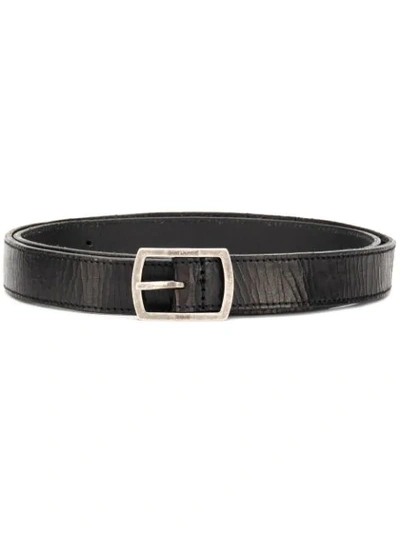 Shop Saint Laurent Textured Buckle Belt In Black