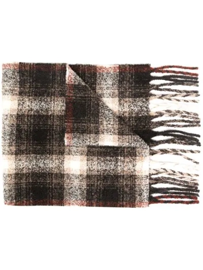 Shop Eleventy Checked Knitted Scarf In Brown