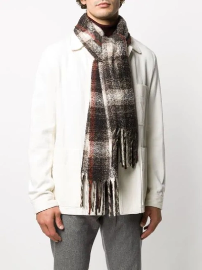 Shop Eleventy Checked Knitted Scarf In Brown