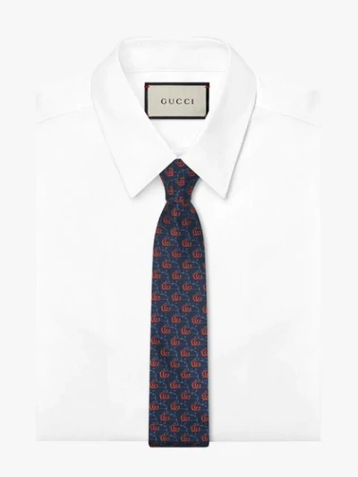 Shop Gucci Anchor Logo Print Tie In Blue