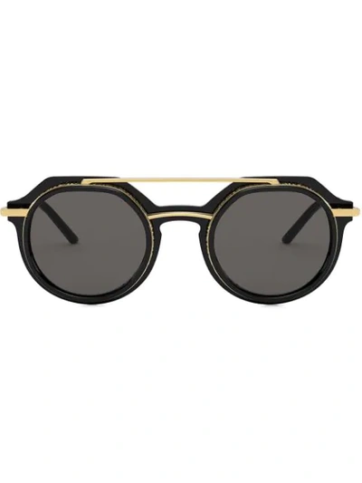 Shop Dolce & Gabbana Slim Round Frame Sunglasses In Black