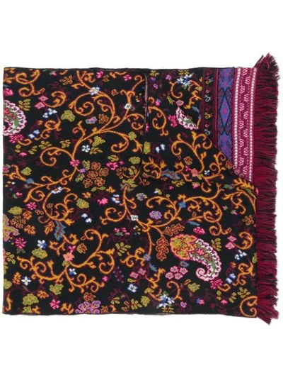 Shop Etro Floral Paisley Pattern Scarf In Black