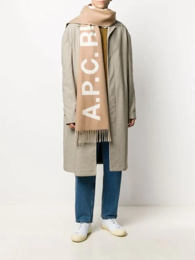 Shop Apc Logo Embroidered Knit Scarf In Neutrals