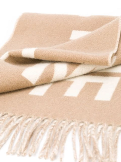 Shop Apc Logo Embroidered Knit Scarf In Neutrals