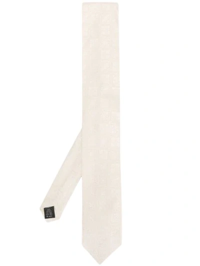 Shop Dolce & Gabbana Geometric Embroidery Silk Tie In White