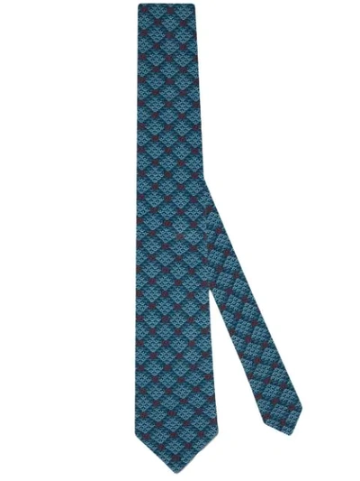 Shop Gucci Gg Check-pattern Organic-wool Tie In Blue