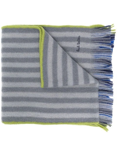 Shop Paul Smith Striped Wool Scarf In Blue