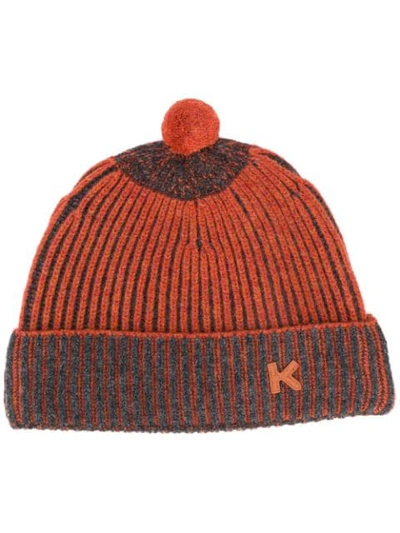 Shop Kenzo Ribbed Bobble Hat In Orange