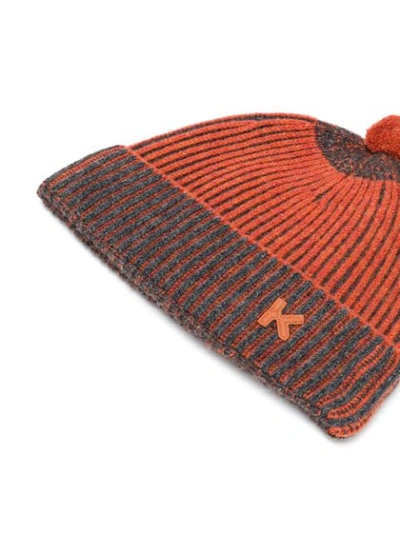 Shop Kenzo Ribbed Bobble Hat In Orange