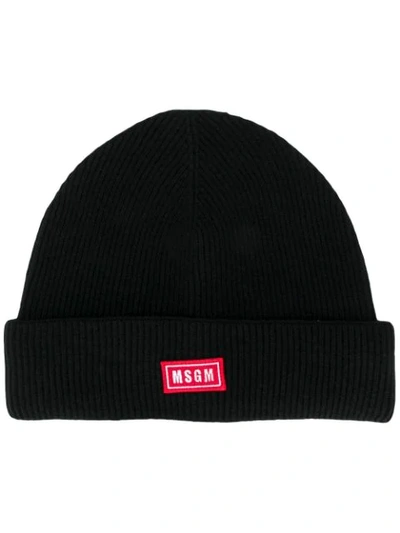 Shop Msgm Logo Patch Knitted Beanie In Black