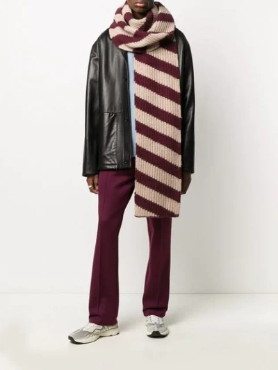 Shop Marni Striped Wool-knit Scarf In Neutrals